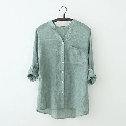 Thin cotton linen sunscreen shirt women elegant vintage long sleeve blouse women Streetwear Casual Blusas Beach Tops