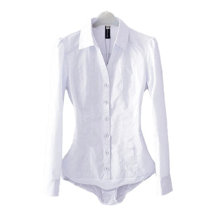 Office Blouse Solid Body Shirt Turn-down Collar V Neck Long Sleeve Blouse Buttons Up Women Tops and Blouses Light blue White