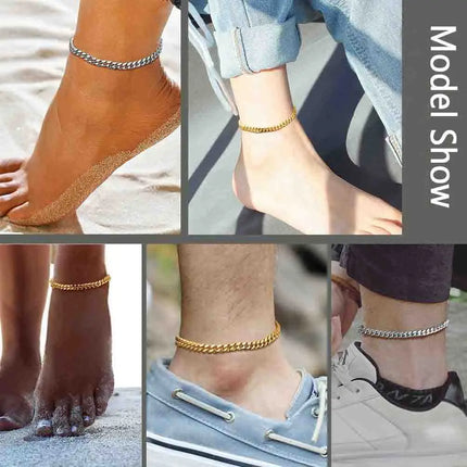 U7 6mm Wide 8.5inches Cuban Link Anklets for Women Adjustable Ankle Bracelets Men Gold Color Black Stainless Steel Jewelry