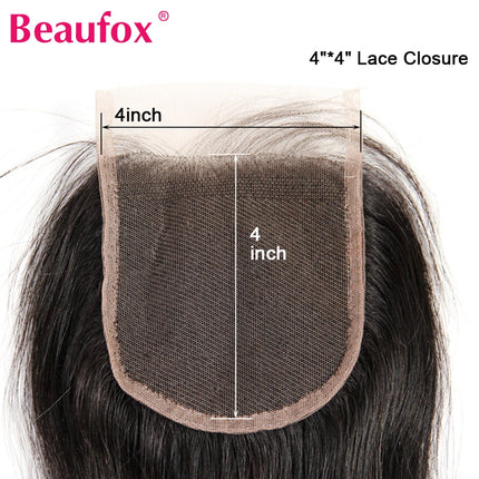 Beaufox Brazilian Loose Wave Closure Remy Human Hair Lace Closure 4*4 Free Part Can Be Bleached