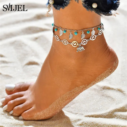 SMJEL Bohemian Shell Anklets for Women Handmade Woven Natural Shell Foot Jewelry Summer Beach Barefoot Bracelet ankle on Leg