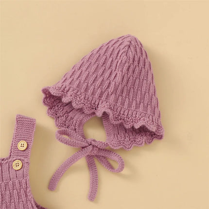2Pcs Set Baby Knitted Romper Clothes Set Cotton e Crotch Button Cotton Jumpsuit+Hats Toddler Baby Boys Girls Outfits