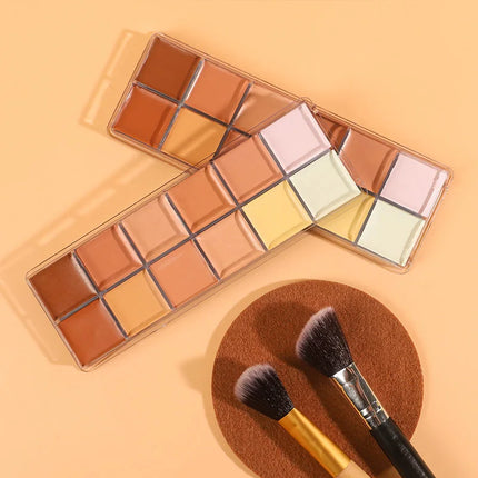 VERONNI 12Color Concealer Palette with Brush-Natural Cream Acne Spot Dark Circles Cover Face Foundation Brighten Cosmetic Makeup