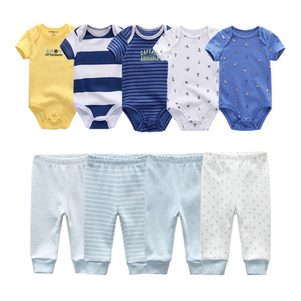 Newborn Clothes Set Bodysuits+Pants 9Pcs Baby Girl Outfits Pink Sweet Toddler Boy Autumn Clothing 0-12M Infant Birth Gift Soft