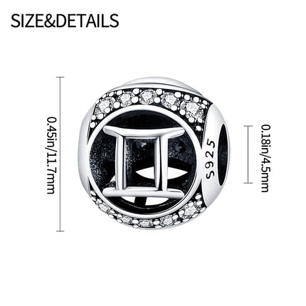 Hot Sale 925 Sterling Silver 12 Constellation Beads Charm Fit Original Pand 3mm Bracelet For Women Jewelry Birthday Fashion Gift