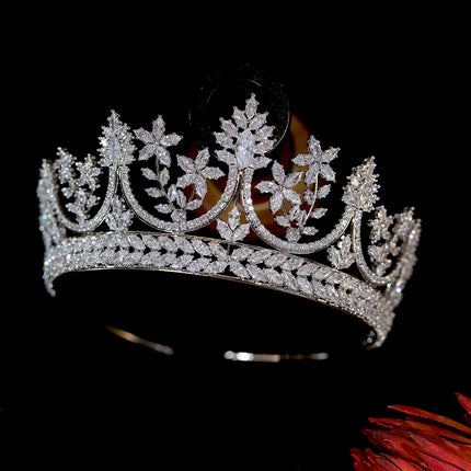ASNORA Shiny High-Quality Hair Jewelry CZ Crowns, Bride Tiara Princess Birthday Wedding Accessories， Rose Gold Headdress