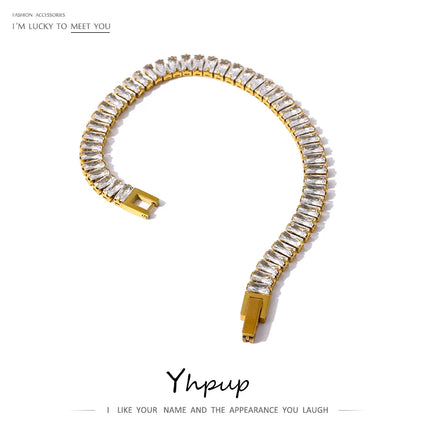 Yhpup Delicate Bling Cubic Zirconia Bracelet Statement Stainless Steel Metal Chain Fashion Jewelry браслеты женские Gift