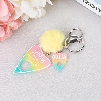 1PC Women Ouija Planchette Keychain Resin Pompom Charms Handbag  Keyring With Puffer Ball Punk Board Crafts