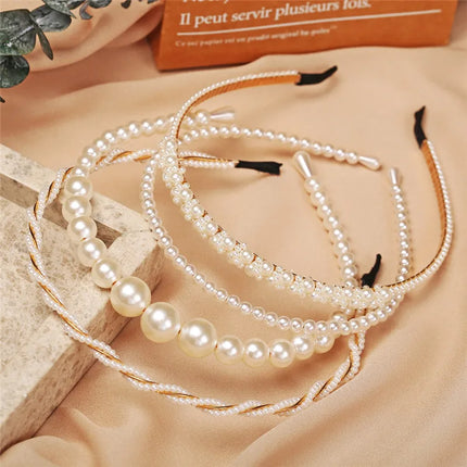 New Simple Full Pearls Women Hairbands Sweet Headband Hair Hoops Holder Ornament Head Band Lady Elegant Fashion Hair Accessories