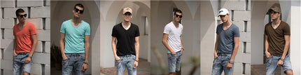Brand Quality 100% Cotton Men's T-shirt V-neck Fashion Design Slim Fit Solid T-shirts Male Tops Tees Short Sleeve T-Shirt For Men