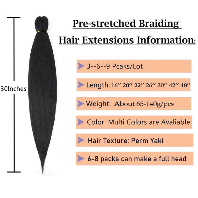 16/20/22/26/30/42/48Inch Braiding Hair Pre Stretched Long Jumbo Braid Hair Synthetic Box Braids Extension Yaki Texture Fake Hair