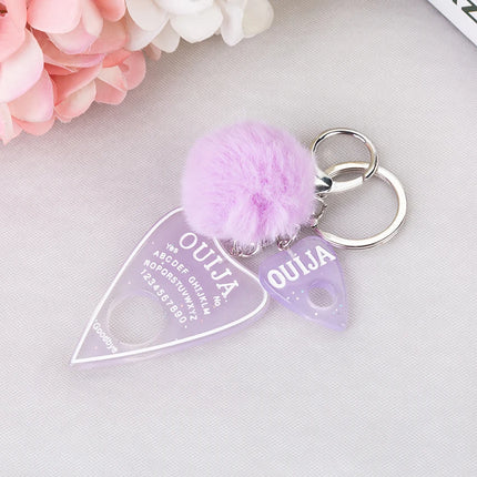 1PC Women Ouija Planchette Keychain Resin Pompom Charms Handbag  Keyring With Puffer Ball Punk Board Crafts