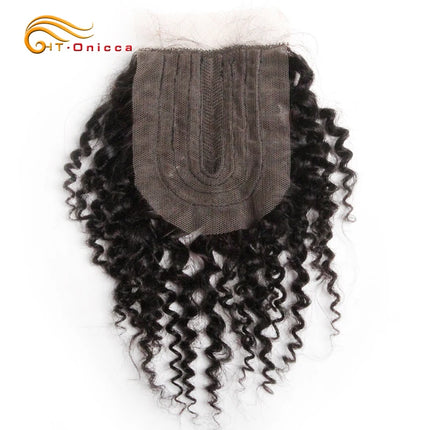 Jerry Curl Closure Human Hair Brazilian Curly 4x1 T Part Lace Closure With Baby Hair Natural Color Middle Part Curly Closures