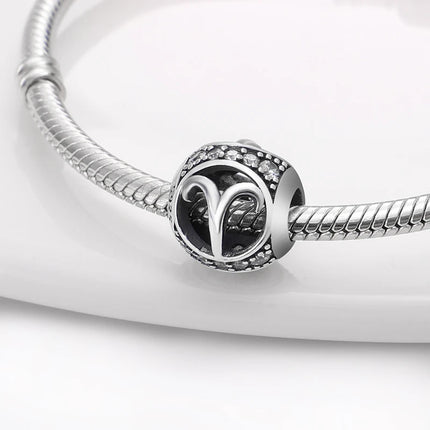 Hot Sale 925 Sterling Silver 12 Constellation Beads Charm Fit Original Pand 3mm Bracelet For Women Jewelry Birthday Fashion Gift