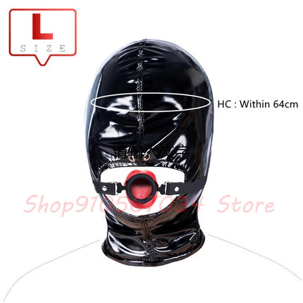PU Leather Open Mouth Hood Mask,With Full Silicone O Ring Gag Strap,Fetish Slave Bondage Gimp,BDSM Sex Toy For Couple Adult Game