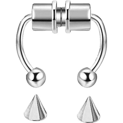 Women Fake Piercing Nose Ring Hoop Septum Piercing Nose Clip Rock HipHoop Stainless Steel Magnet Fashion Body Jewelry Wholesale