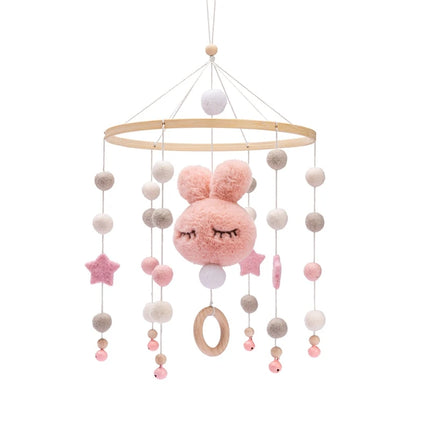 Baby Wooden Rattles Bed Bell Soft Felt Cartoon Elephant Cloudy Star Hanging Bed Bell Mobile Crib Montessori Education Toys