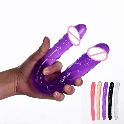 Double Head Dildo Long Jelly Realistic Dildo Double Ended Dildo Flexible Big Penis for Women Masturbator Sex Toys for Lesbian