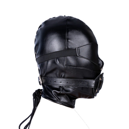 SM Leather Hood Blindfold,Head Harnes Mask With Dildo Penis Mouth Gag,Fetish Slave BDSM Bondage Gimp,Adult Sex Toy For Women Men
