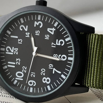 TPW Air Force Field Watch Fabric Strap 24 Hours Display Quartz Movement 42mm Dial