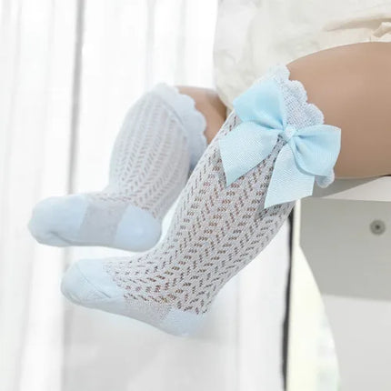 lawadka Baby Girl Socks Toddler Baby Bow Cotton Summer Mesh Baby Knee Socks Newborn Infant Non-slip Long Baby Boys Socks 0-2T