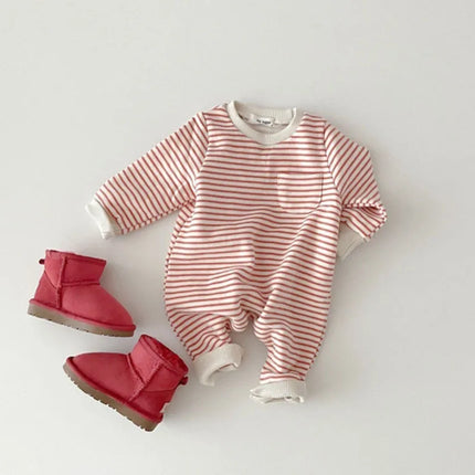 2026 Spring New Baby Striped Romper Boys Girls Simple Striped Casual Jumpsuit Newborn Cotton Infant Toddler Clothes 0-24M