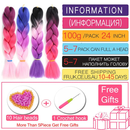 24 Inch Jumbo Braids for Hair Extensions Purple Synthetic Braiding Hair Accessories 100G/Pack Women DIY Hair for Crochet Braid
