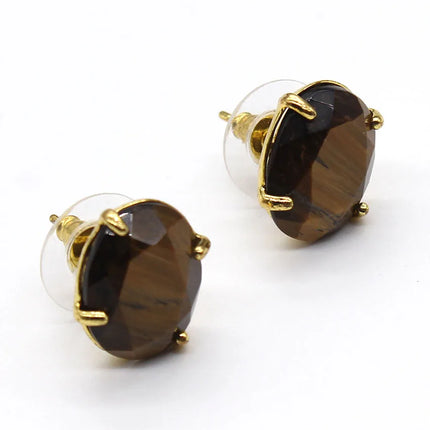 Crystal Stud Earrings for Women Girls Waterdrop Round Oval Shape Natural Lapis Lazuli Amethyst Faceted Stone Earring Jewelry