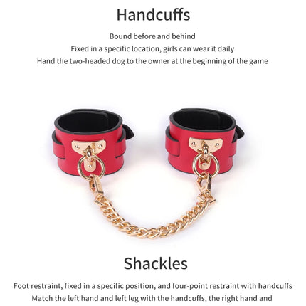 Luxury Genuine leather BDSM Kits Bed Bondage Set Restraint Handcuffs Collar Gag Erotic Sex Toys For Women Couples Adult Games