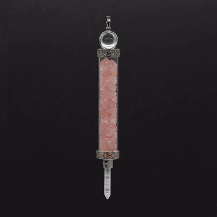 KFT Natural Healing Crystal Quartz Tourmaline Lapis Lazuli Long Pillar Wishing Bottle Reiki Stone Pendulum Pendant Jewelry
