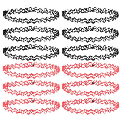 ZS 12Pcs Vintage Stretch Choker Necklace Lady Girl Tattoo Choker Necklace Punk Retro Gothic Elastic Necklaces for Women