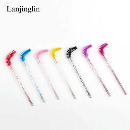Lanjinglin 50/100Pcs Makeup Eyelash Brushes Crystal Eyebrow brush Diamond Handle Mascara Wand Applicator Lashes Extension Tools