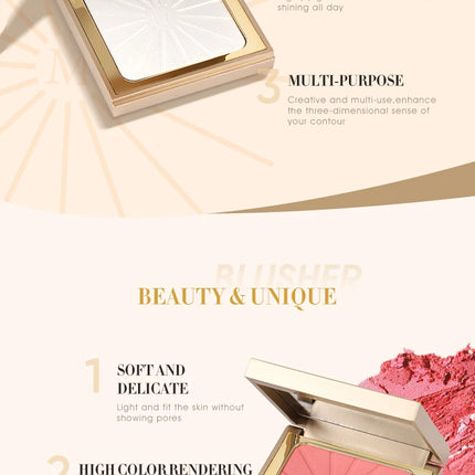IMAGIC Brightening Highlighter&Cheek Blush Palette Professional Brighten 8-Color Repair Smooth Oil-Control Natural Pressed Makeu