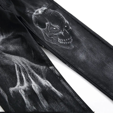 2026 Dark Streetwear Skull Print Punk Stretch Slim Y2K Jeans Pants For Men Clothing Hip Hop Cotton Long Trousers Ropa De Hombre