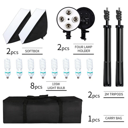 SH Photography Softbox Lighting Kit Four Lamp Softbox Kit 50x70CM Soft Box Equipment E27 Base For Photo Studio Kit Shooting