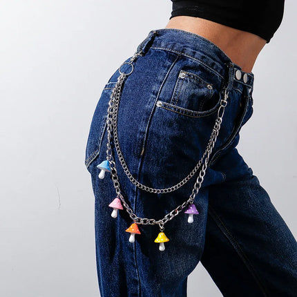 Doulbe Layered Pink Color Strawberry Resin Chain Keychains Women Girls Hip Hop Waist Chain Pants Trousers Chain Bohemian Jewelry