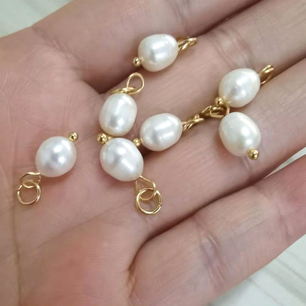 10Pcs/Lot Natural Pearl Charms Stainless Steel Pendant Bracelet Bead Necklace DIY For Jewelry Making Handmade Findings Wholesale