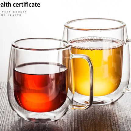 1-6PCS 80-450ML Heat Resistant Double Wall Tea Glass Cup Beer Coffee Handmade Creative Cold Beverage Transparent Drinkware Set