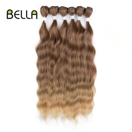 FASHION IDOL Water Wave Hair Bundles Synthetic Hair Extensions Ombre Blonde Brown Cosplay Weave Hair Bundles 20 inch 6Pcs Hair