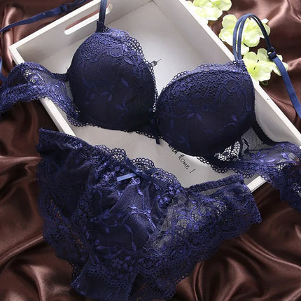 European Style Sexy Bra Set Women Cotton Underwear Sexy Lace Panties Female Push Up Brassiere Fashion Solid Color Lingerie Set