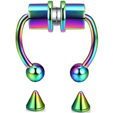 Women Fake Piercing Nose Ring Hoop Septum Piercing Nose Clip Rock HipHoop Stainless Steel Magnet Fashion Body Jewelry Wholesale