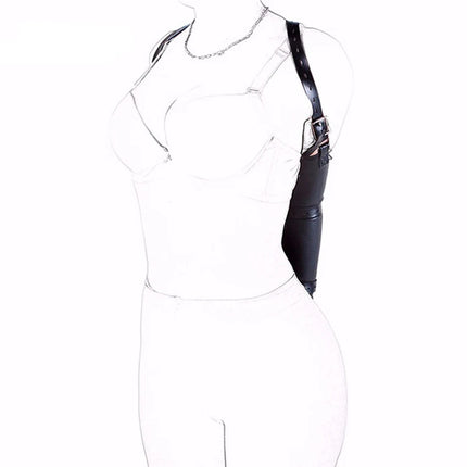BDSM Binding Arm Binder,Behind Back Straight Jacket,Leather Armbinder Bondage Slave Lockable Glove Handcuff With Shoulder Straps