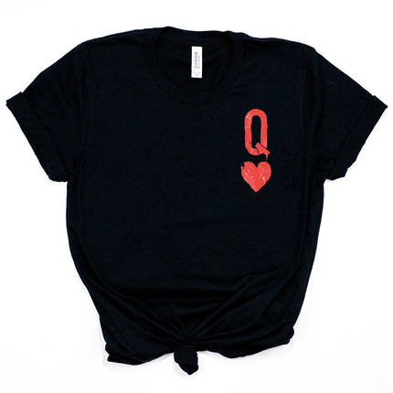 2023 Queen of Hearts T-shirt Girls Cute Queen Tee Tumblr Poker Cards Q Graphic Tees Alice in Wonderland Shirt