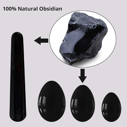 Obsidian Yoni Eggs Wand Set Natural Black Jade Egg Women Vaginal Muscles Tightening Kegel Massage Ball Yoni Wand Jade Massager