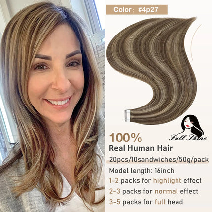 Full Shine Tape In Hair Extensions Human Hair 100% Remy Natural Human Hair Seamless Skin Weft Seamless Color Glue For Women