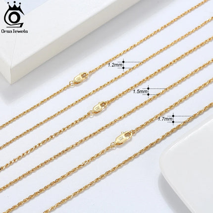 ORSA JEWELS 18K Gold over Authentic 925 Sterling Silver 1.7mm Diamond-Cut Rope Chain Necklace for Man Woman Twist Chain SC29