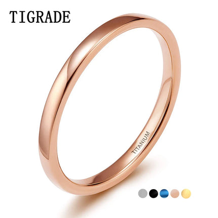 Tigrade 2mm Thin Titanium Ring Women Rose Gold Color Polished Simple Slim Rings for Man Female anel Wedding Engagement Band