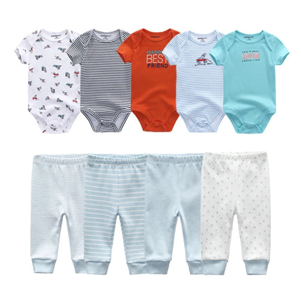 Newborn Clothes Set Bodysuits+Pants 9Pcs Baby Girl Outfits Pink Sweet Toddler Boy Autumn Clothing 0-12M Infant Birth Gift Soft
