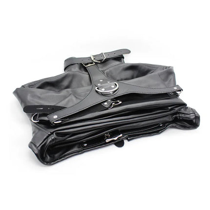 Black Synthetic Leather Straitjacket Bondage Head Hood HeadMask Mitts Gloves BDSM Adult Games Adjustable Body Restraint Sex Toys