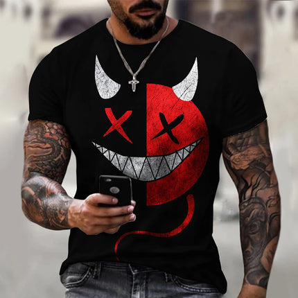 Funny Smiling Face Graphic 3D Print Men T Shirt Street Trendy Fashion Casual Summer O-Neck Short Sleeve Oversized T Shirt Tops